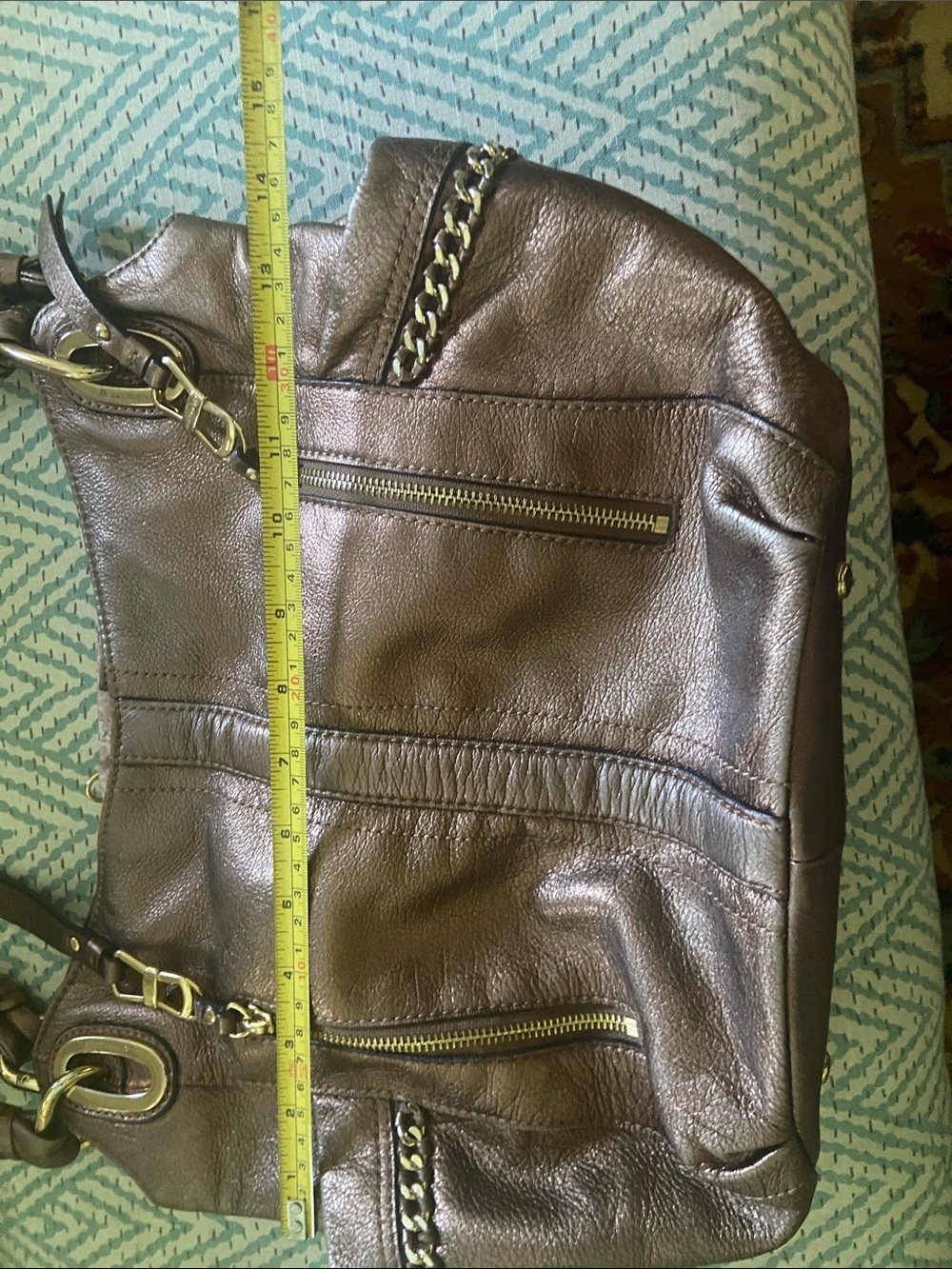 b. makowsky Metallic Bronze Shoulder Tote with Chain Trim - Picture 12 of 13